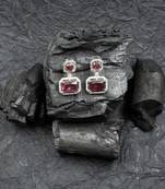 Silver minimalist red ad stud earrings