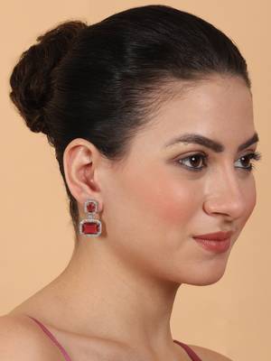 Silver minimalist red ad stud earrings 3