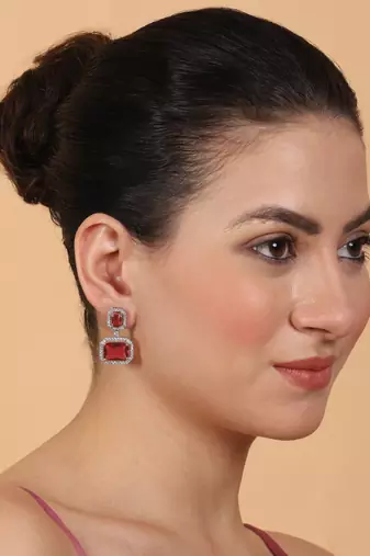 Silver minimalist red ad stud earrings