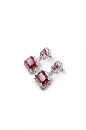 Silver minimalist red ad stud earrings