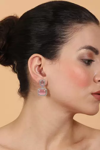 Silver minimalist pastel pink ad stud earrings