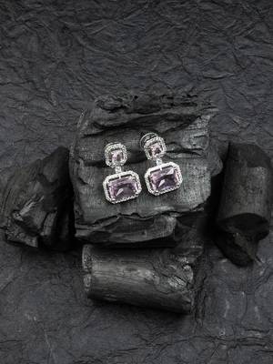 Silver minimalist crystal pink ad stud earrings 1
