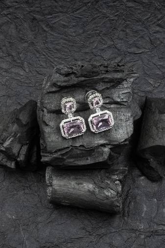 Silver minimalist crystal pink ad stud earrings