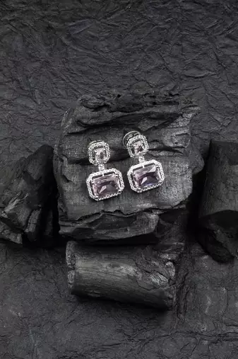 Silver minimalist crystal pink ad stud earrings