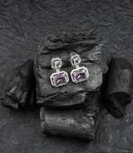 Silver minimalist crystal pink ad stud earrings