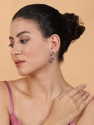 Silver minimalist crystal pink ad stud earrings 2