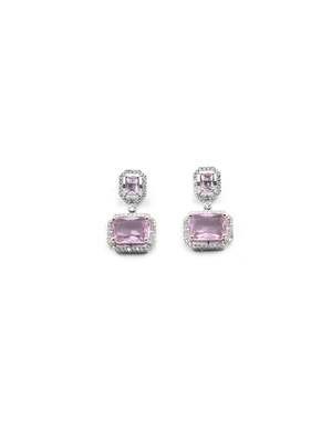 Silver minimalist crystal pink ad stud earrings 4