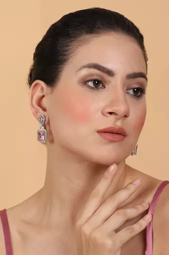 Sparkling diamond crystal pink stud earrings