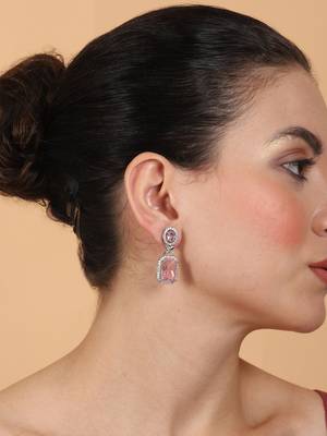 Sparkling diamond crystal pink stud earrings 3