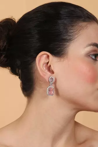Sparkling diamond crystal pink stud earrings