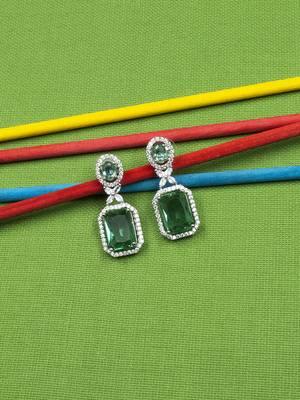 Sparkling diamond crystal green stud earrings 1