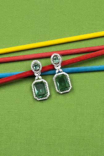 Sparkling diamond crystal green stud earrings