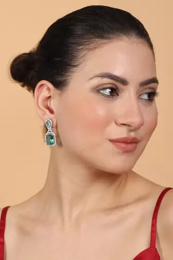 Sparkling diamond crystal green stud earrings