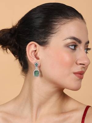 Sparkling diamond crystal green stud earrings 3