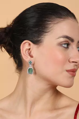 Sparkling diamond crystal green stud earrings