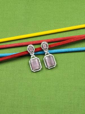 Sparkling diamond pastel pink stud earrings 1