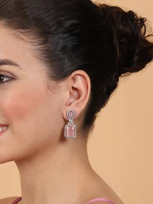 Sparkling diamond pastel pink stud earrings 2