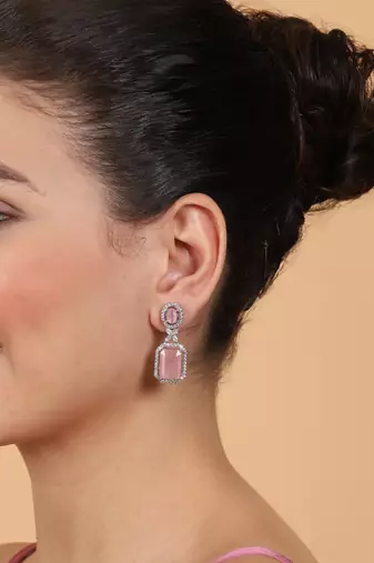 Sparkling diamond pastel pink stud earrings