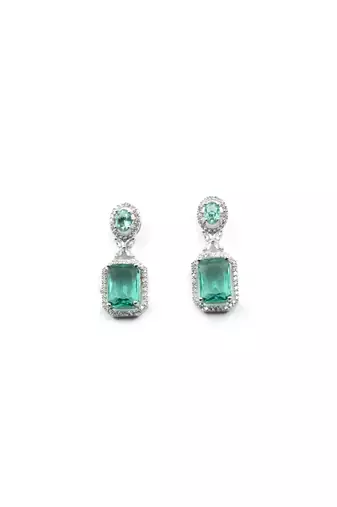 Sparkling diamond crystal green stud earrings
