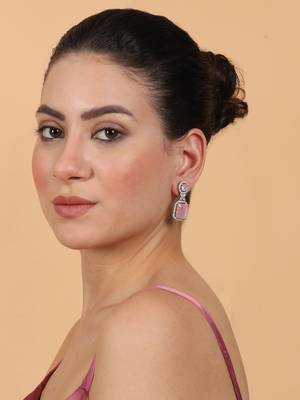 Sparkling diamond pastel pink stud earrings 3