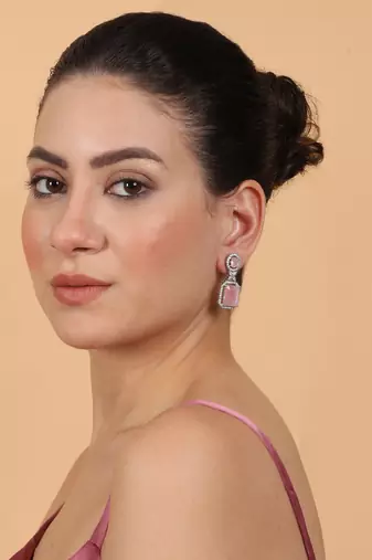 Sparkling diamond pastel pink stud earrings