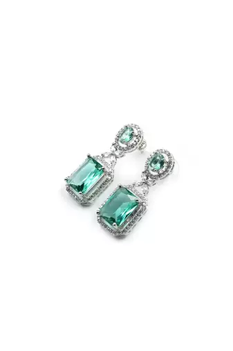 Sparkling diamond crystal green stud earrings