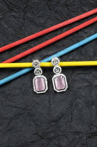 Silver minimalist pastel pink ad stud earrings