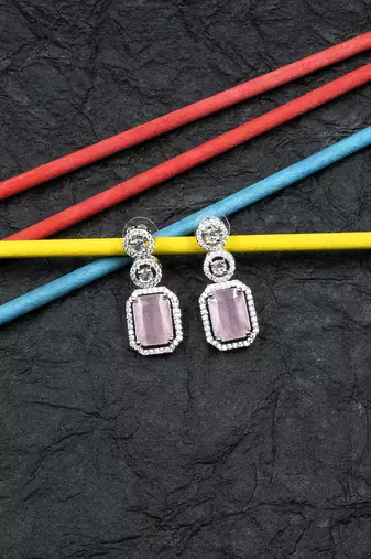 Silver minimalist pastel pink ad stud earrings