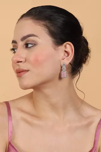 Silver minimalist pastel pink ad stud earrings