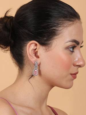 Silver minimalist pastel pink ad stud earrings 3