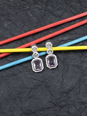 Silver minimalist crystal pink ad stud earrings 1