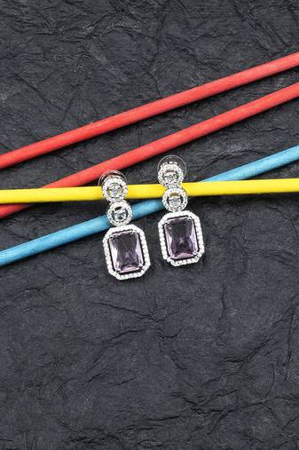 Silver minimalist crystal pink ad stud earrings