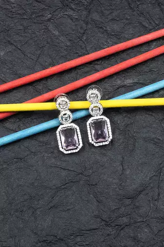 Silver minimalist crystal pink ad stud earrings