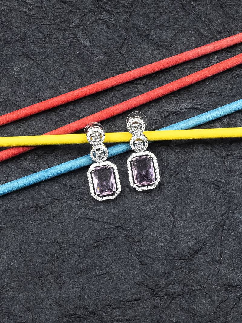 Silver minimalist crystal pink ad stud earrings