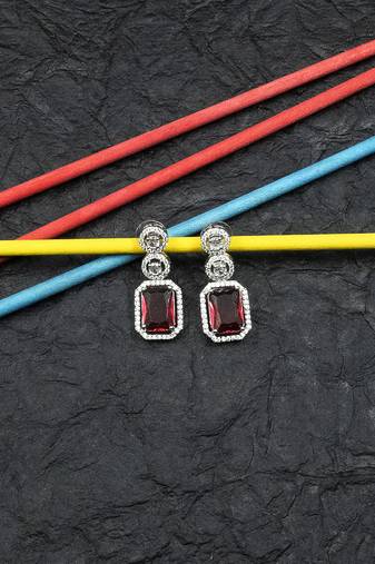 Silver minimalist red ad stud earrings