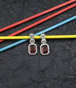 Silver minimalist red ad stud earrings