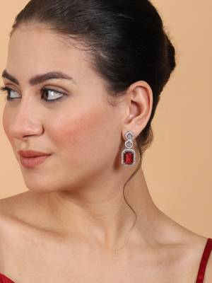 Silver minimalist red ad stud earrings 3