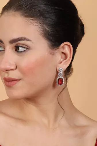Silver minimalist red ad stud earrings