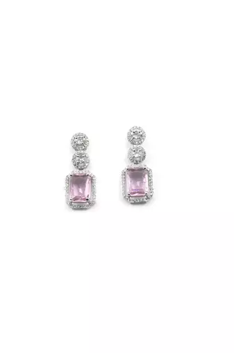 Silver minimalist crystal pink ad stud earrings