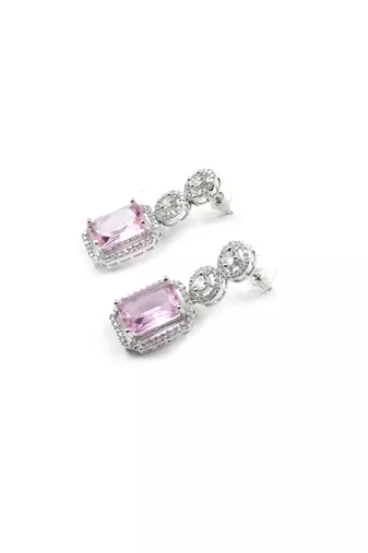 Silver minimalist crystal pink ad stud earrings