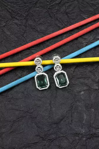 Silver minimalist crystal green ad stud earrings