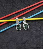 Silver minimalist crystal green ad stud earrings