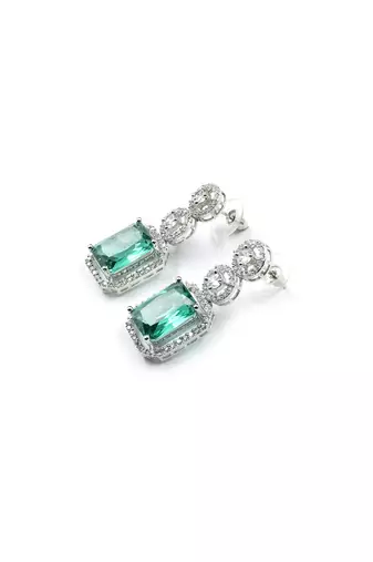 Silver minimalist crystal green ad stud earrings