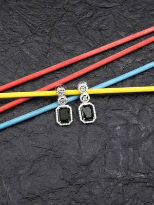 Silver minimalist green ad stud earrings 1