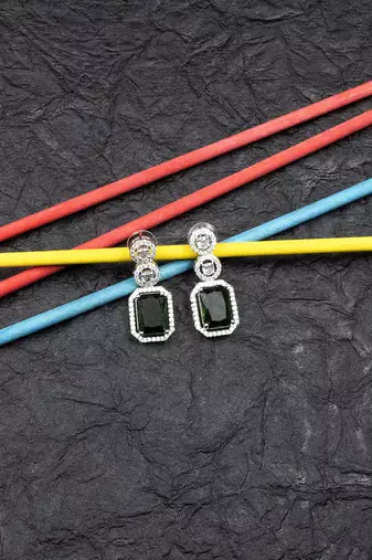 Silver minimalist green ad stud earrings