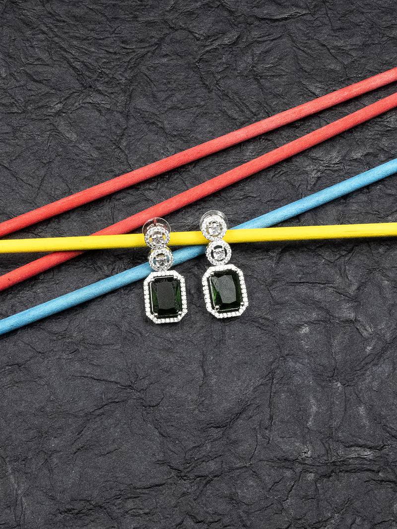 Silver minimalist green ad stud earrings