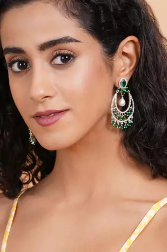 Silver plated green  cz ad chandbalis
