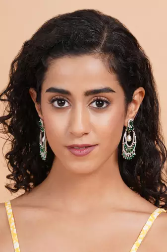 Silver plated green  cz ad chandbalis