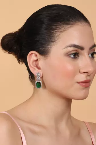 Silver minimalist green ad stud earrings