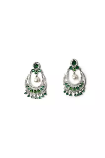 Silver plated green  cz ad chandbalis